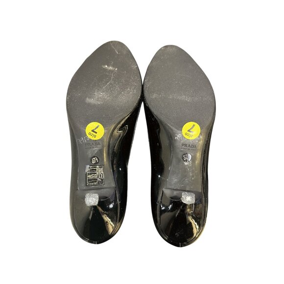 Prada Black Patent Leather Peep Toe Heels w/Bow Accent Size 7 - Picture 8 of 9
